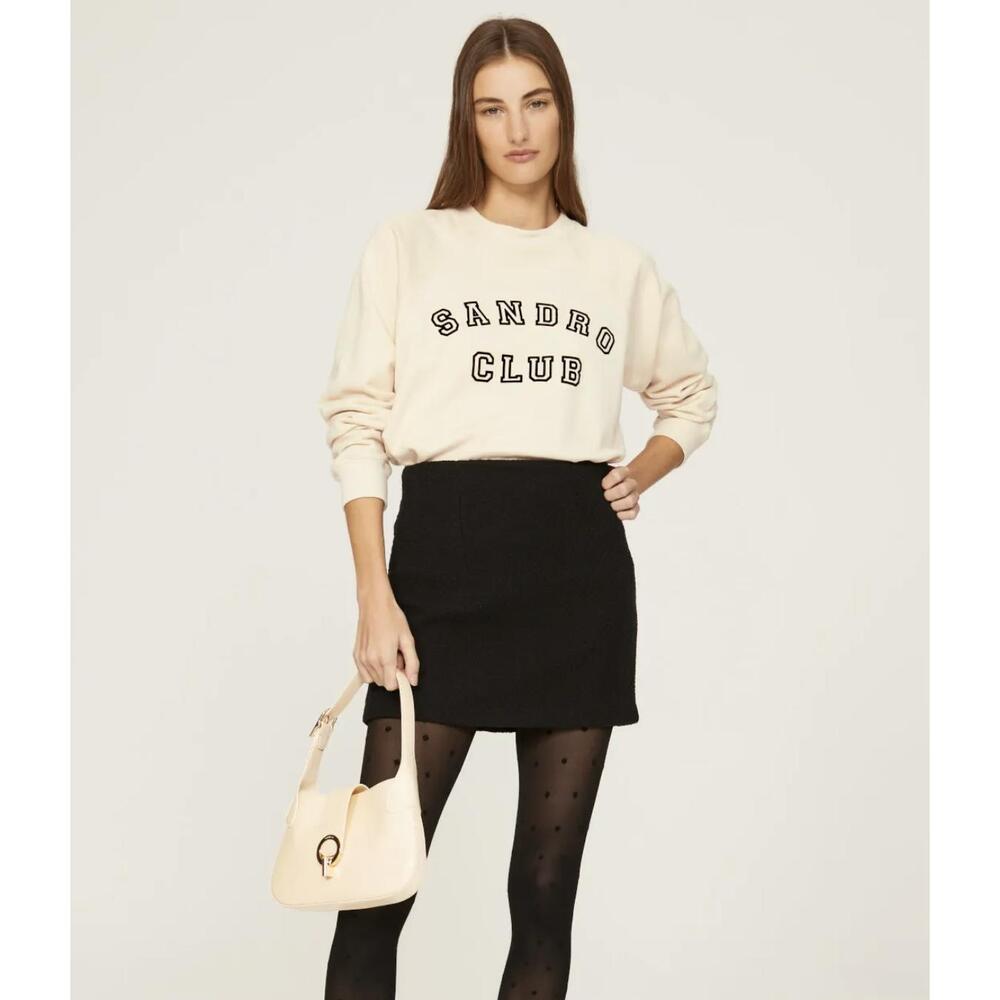 Sandro White Raglan Crew Neck Logo Print Unisex Sweatshirt